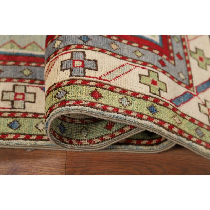 Green Kazak Accent Rug Hand-Knotted Wool Carpet - 3'6" x 4'11"