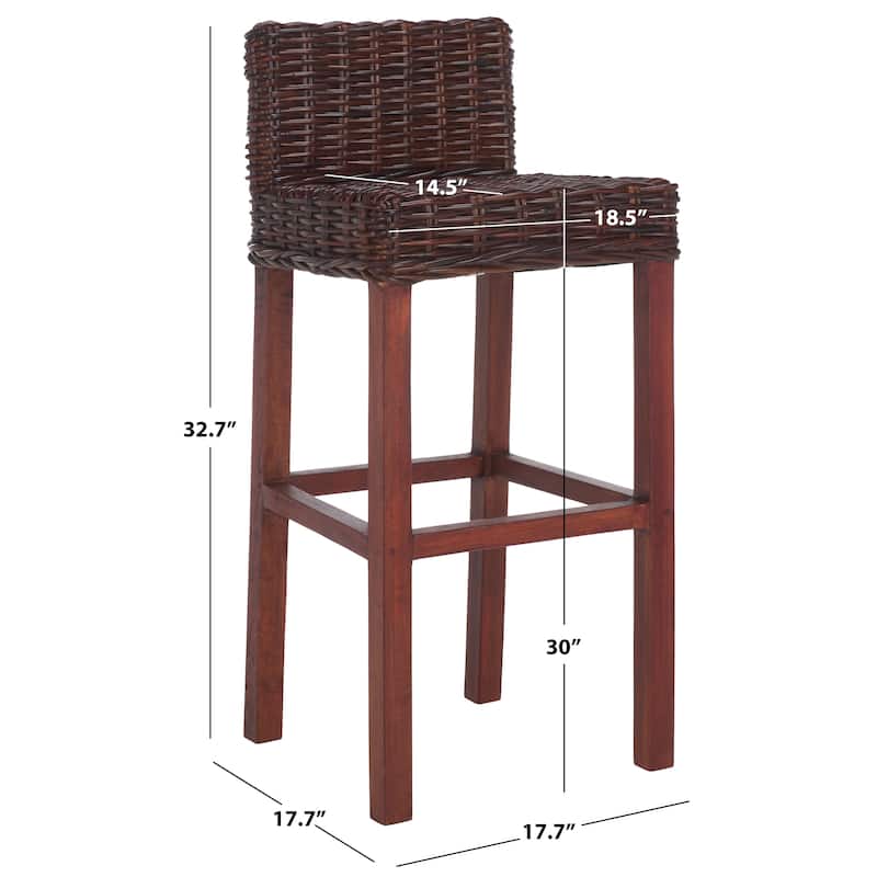 SAFAVIEH Tana -30 Inch Thomas Indoor Wicker Brown Bar Stool - 17.7" x 17.7" x 37.4" - 18Wx18Dx37H
