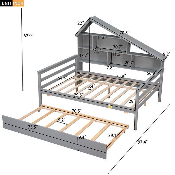 Modern Full Size Platform Bed with Trundle and Shelves - Bed Bath ...