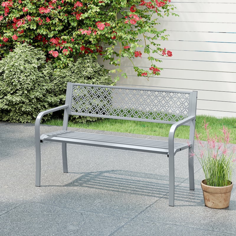 Metal Garden Bench with Lattice Backrest and 790 lbs. Weight Capacity - 50" L x 23" W x 32" H