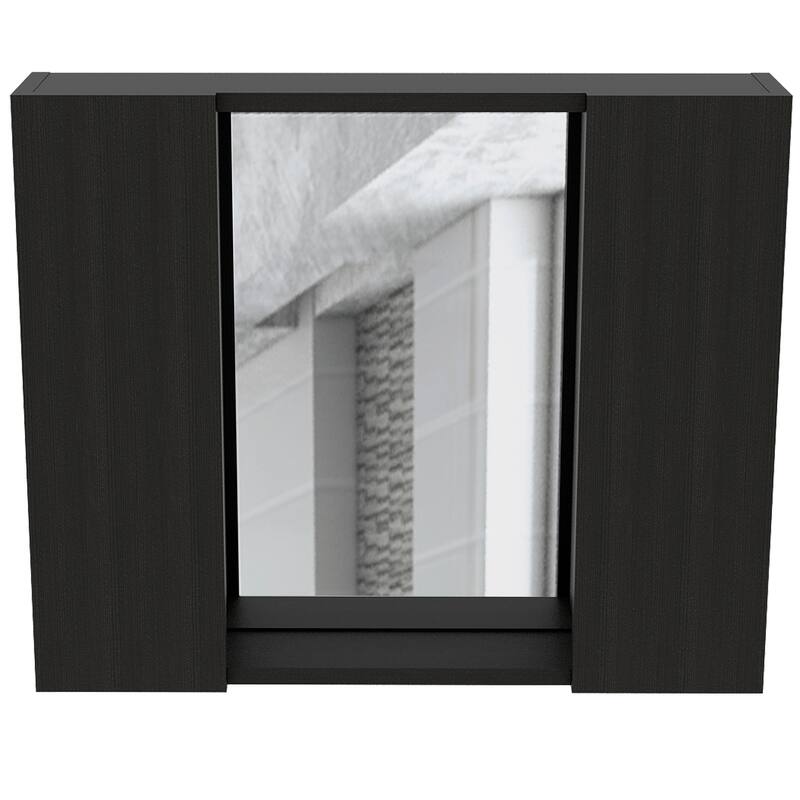 2-Door Medicine Cabinet with Mirror, Bathroom Wall Cabinet with Open Shelf