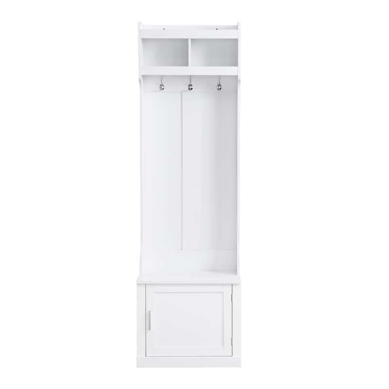 Multi-functional Wood Coat Rack with Cabinet and 6 Hanging Hooks