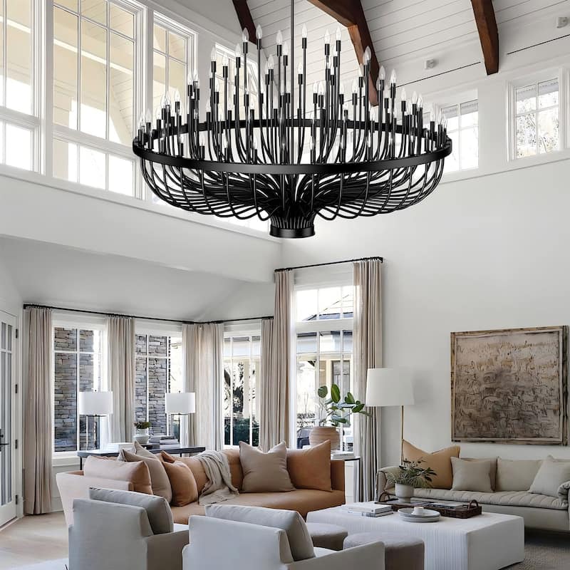 Classic Wagon Wheel Chandelier - Adjustable Rustic Ceiling Light with Matte Black Finish