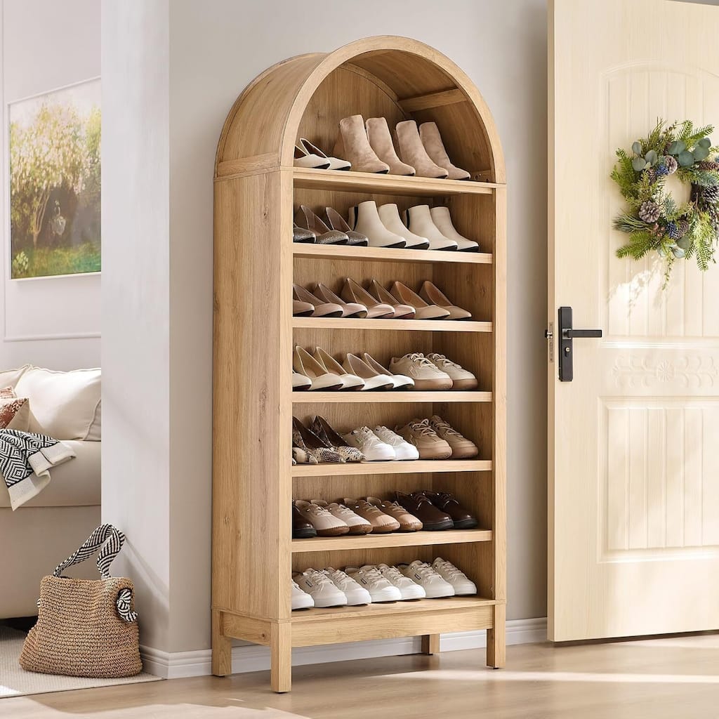 Multifunctional 7 Tier Tall Arched Shoe Storage Cabinet for Entryway, Hallway Living Room