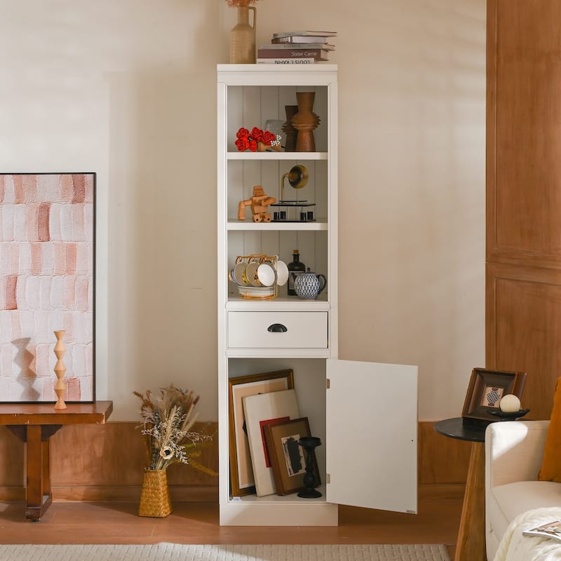 Freestanding 5-Tier Display Book Shelf with File Drawer, Bookcase with Storage Cabinet, Wooden Organizer Pantry Cabinet