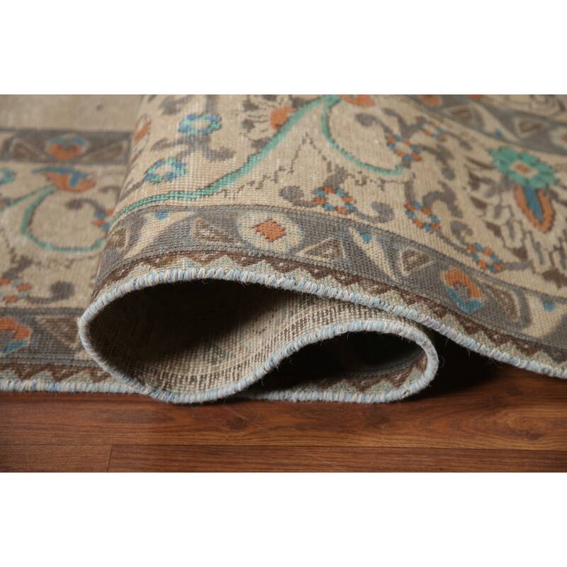 Hand Knotted Oriental 100% Wool Carpet Traditional Floral Beige & Ivories Tabriz Area Rug - 12' 11'' X 9' 6''