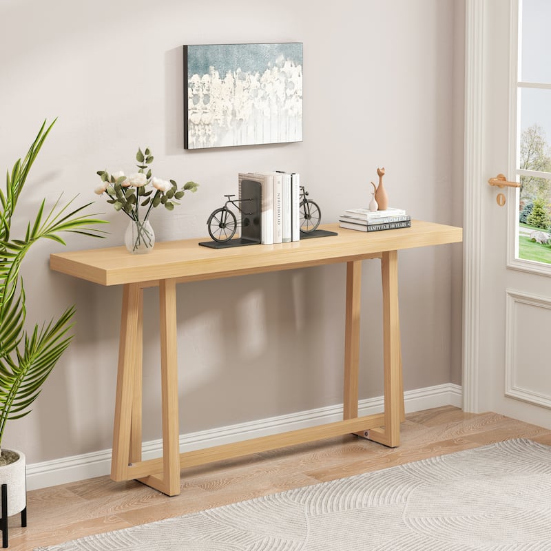 GDFStudio Theryn Magnesium Oxide Console Table with Wood Grain Design and Versatile Use