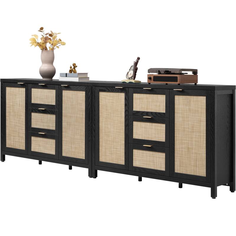 Natural Style Rattan Door Storage Cabinet with 3 Drawers