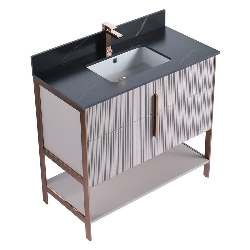 Fine Fixtures Serenity Modern Bathroom Vanity with Black Sintered Stone Top