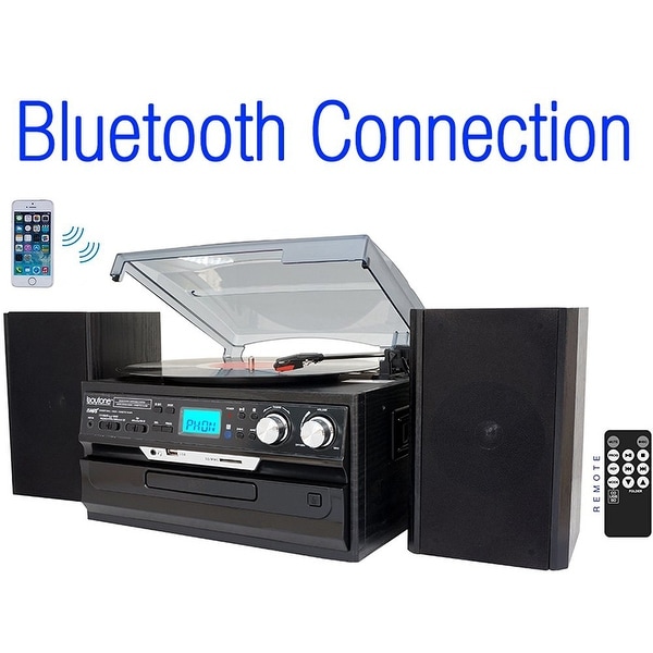 7-in-1 Boytone BT-24DJB Turntable with Bluetooth Connection, 3 Speed 33, 45, 78 Rpm, CD, Cassette Player AM, FM USB, SD Slot, Au