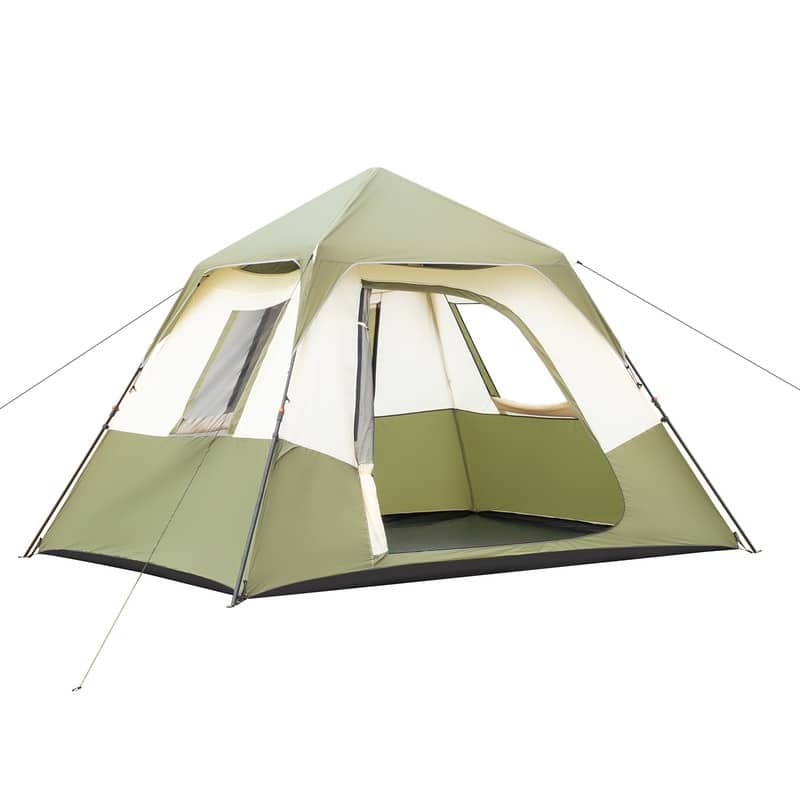6 Person Beige Green Family Camping Tent - 6 person