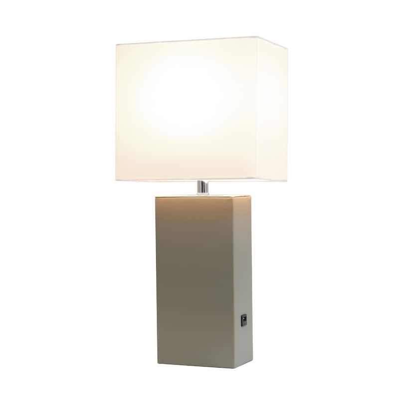 Elegant Designs 21" Modern Leather Wrapped Table Lamp with USB Port, With LED Bulb