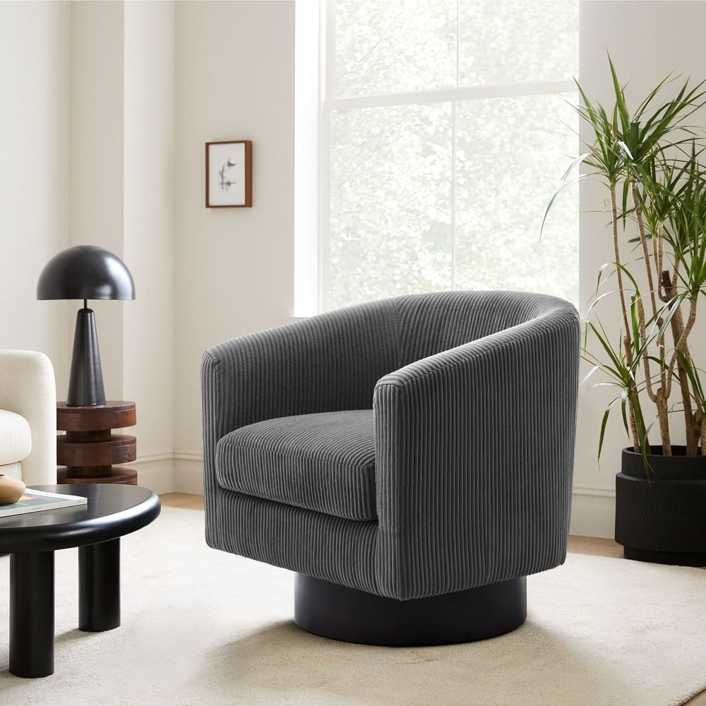 Modern 360° Swivel Corduroy Barrel Chair, Accent Armchair For Living Room