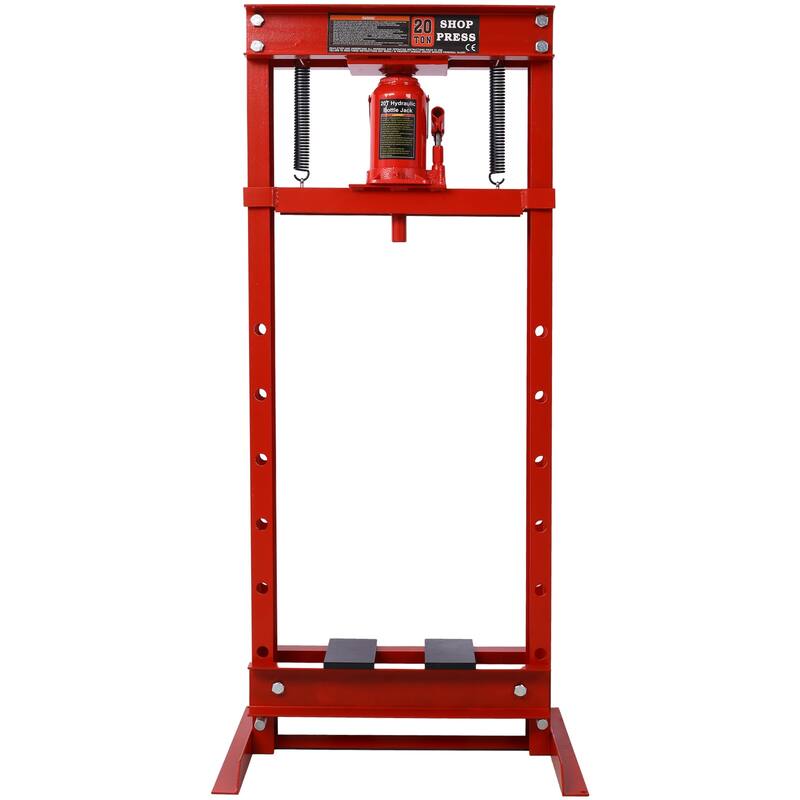 20 Ton Hydraulic Shop Press With Working Table H-Frame Garage Press Including Bending Straightening Pressing Components - Red