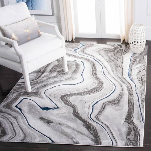 SAFAVIEH Craft Clytie Modern Abstract Marble Pattern Rug - 4' x 4' Square - Grey/Blue