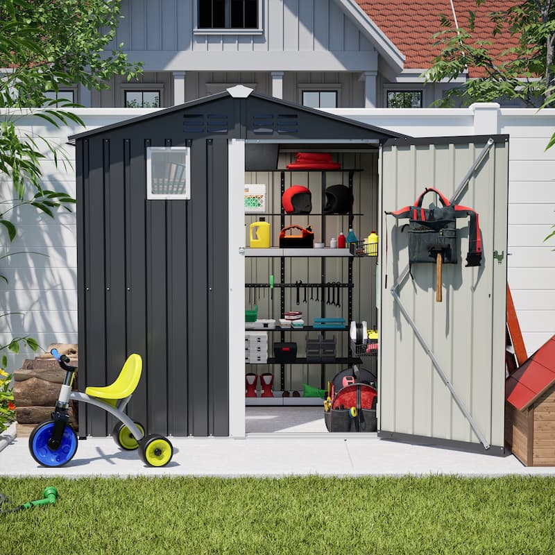 6x4 FT Metal Outdoor Storage Shed, Steel Utility Tool Shed Storage House - Black