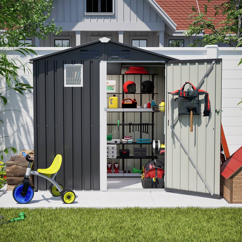 6x4 FT Metal Outdoor Storage Shed, Steel Utility Tool Shed Storage House