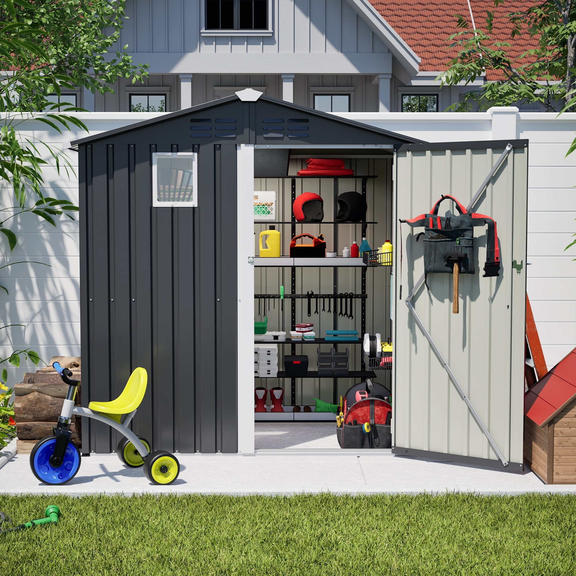 6x4 FT Metal Outdoor Storage Shed, Steel Utility Tool Shed Storage House