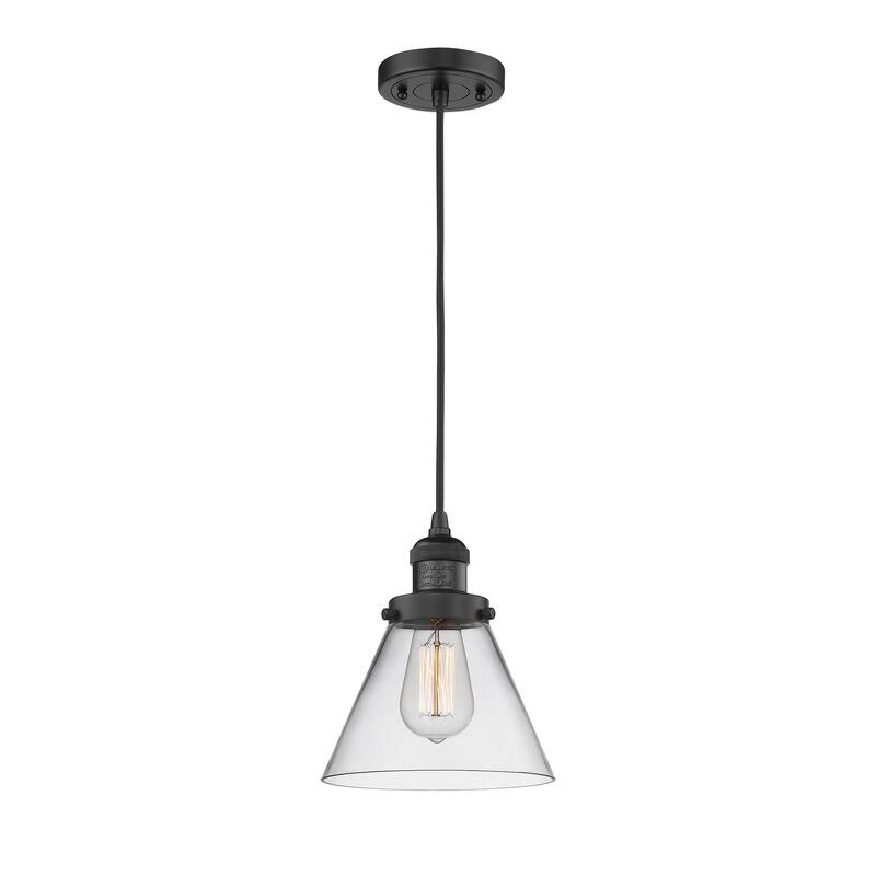 Innovations Lighting Franklin Restoration Cone - 1 Light 8" Cord Hung Mini Pendant - Clear/Matte Black