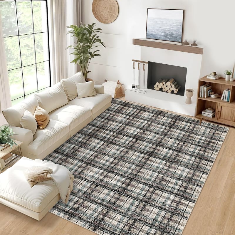 Garvee Timeless Check Washable Area Rug