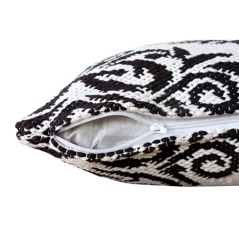 20" Black and White Damask Pattern Square Throw Pillow