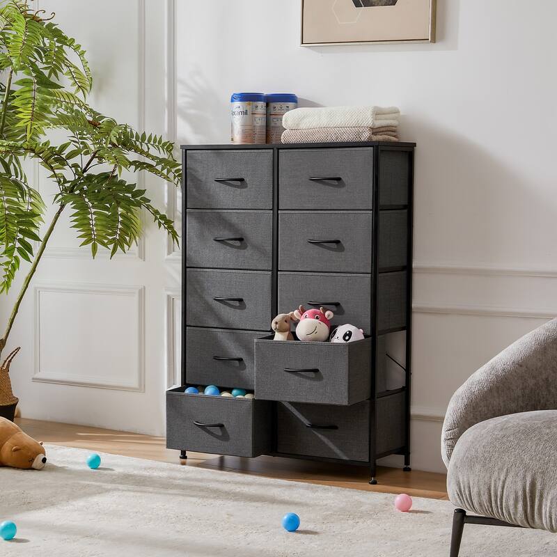 Dresser Storage Tower with 10 Fabric Drawers - Grey
