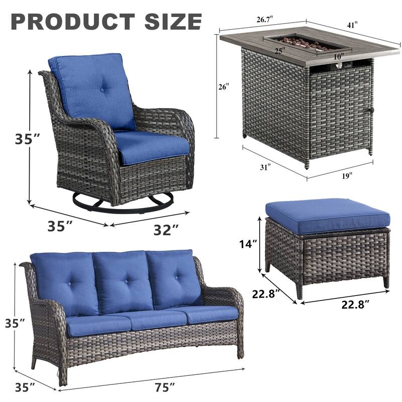 Outdoor Fire Table with Sofa Chair Set - Grey