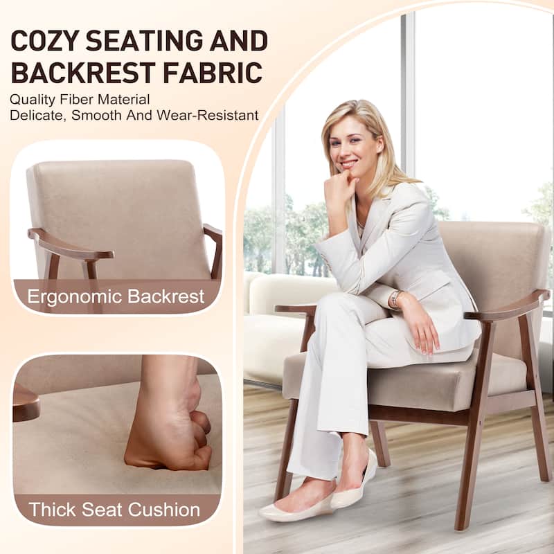 Mid-Century Modern Chair, Living Room Chair with Solid Wood Frame, Accent Chair Extra-Thick Backrest, Wingback Chair for Bedroom