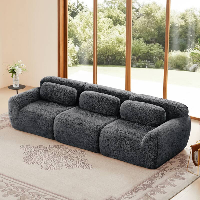 Modular Sectional Sofa, Plush Fabric Boneless Couch with Throw Pillows, 2/3/4-Seater Options, No Assembly - DARK GREY - 3 Seat