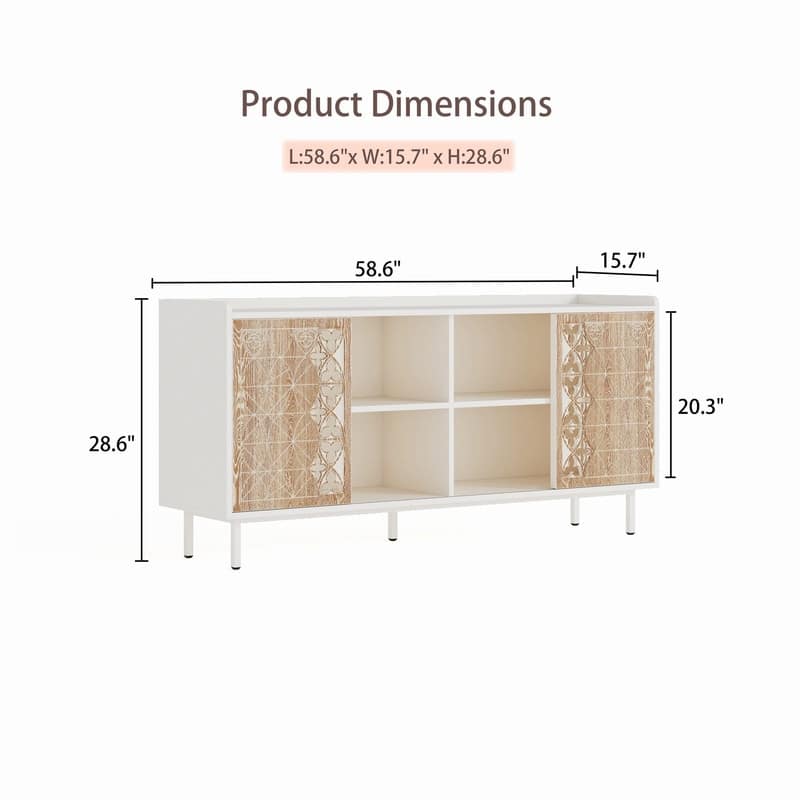 Vintage 58.6" Buffet Storage Cabinet with Two Siliding Doors Perfect for TV Stand or Accent Cabinet Use