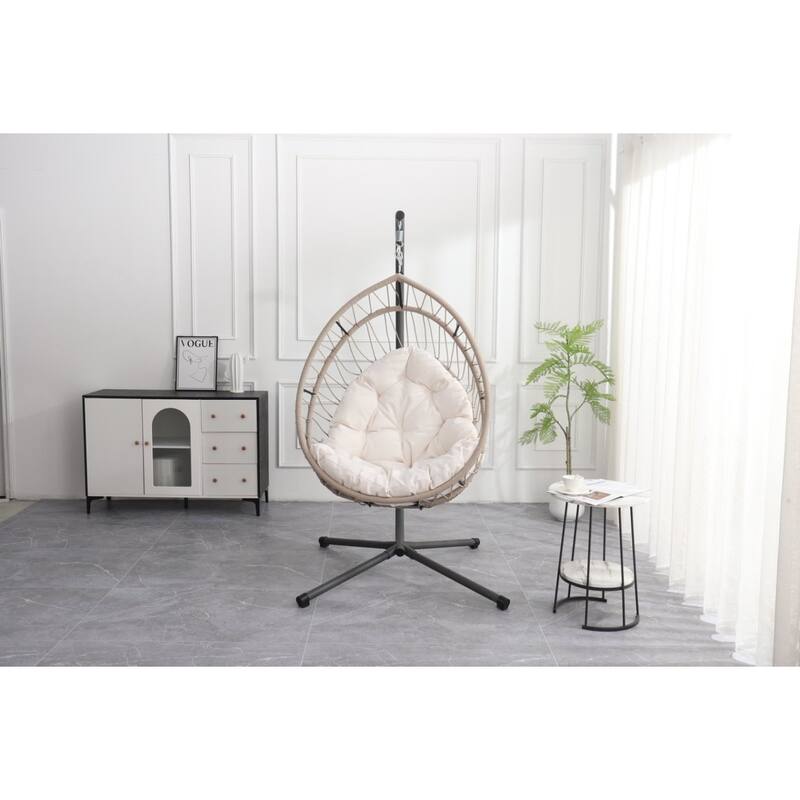 Beige Egg Shaped Hanging Chair with Stand - 24.4
