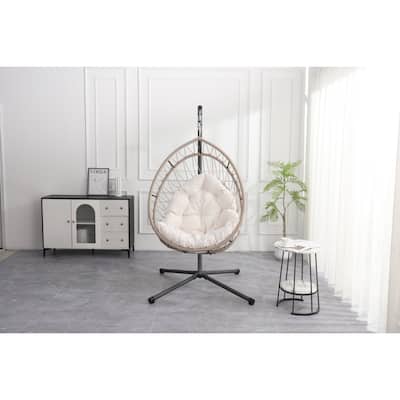 Outdoor egg-shaped hanging chair with stand, patio wicker swing egg-shaped chair, indoor rocking chair