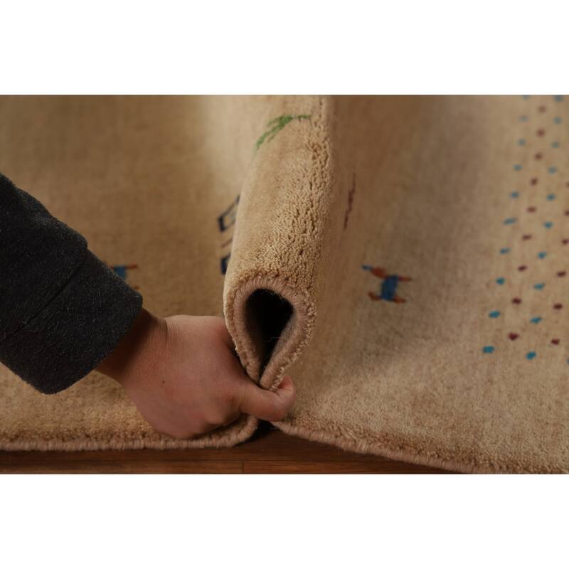 Tribal Gold Gabbeh Oriental Area Rug Hand-Knotted Modern Wool Carpet - 4'8" x 6'6"