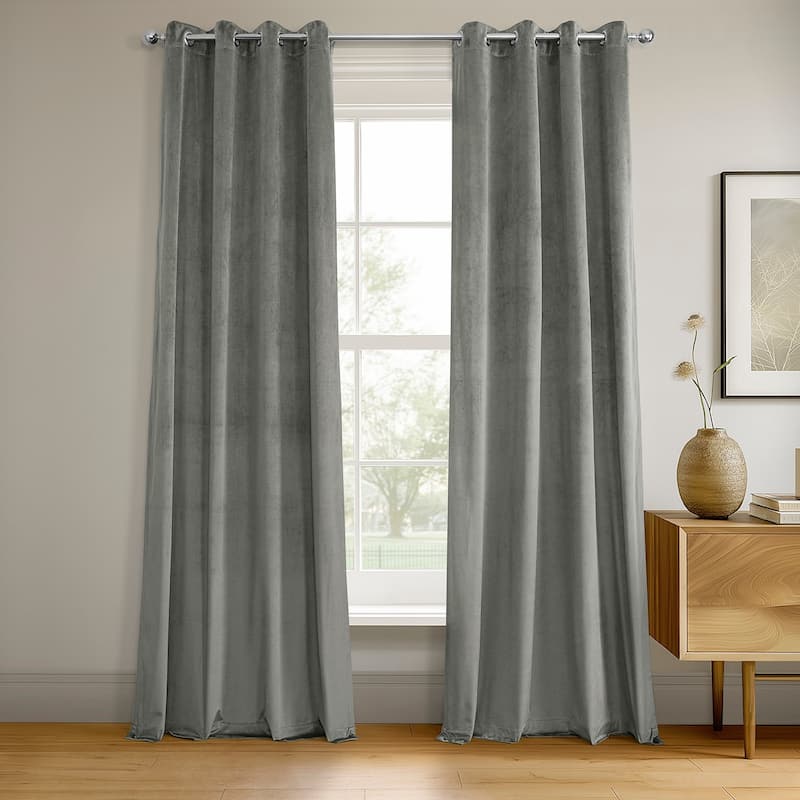 Exclusive Fabrics Grommet Silver Grey Velvet Blackout Curtain (1 Panel)