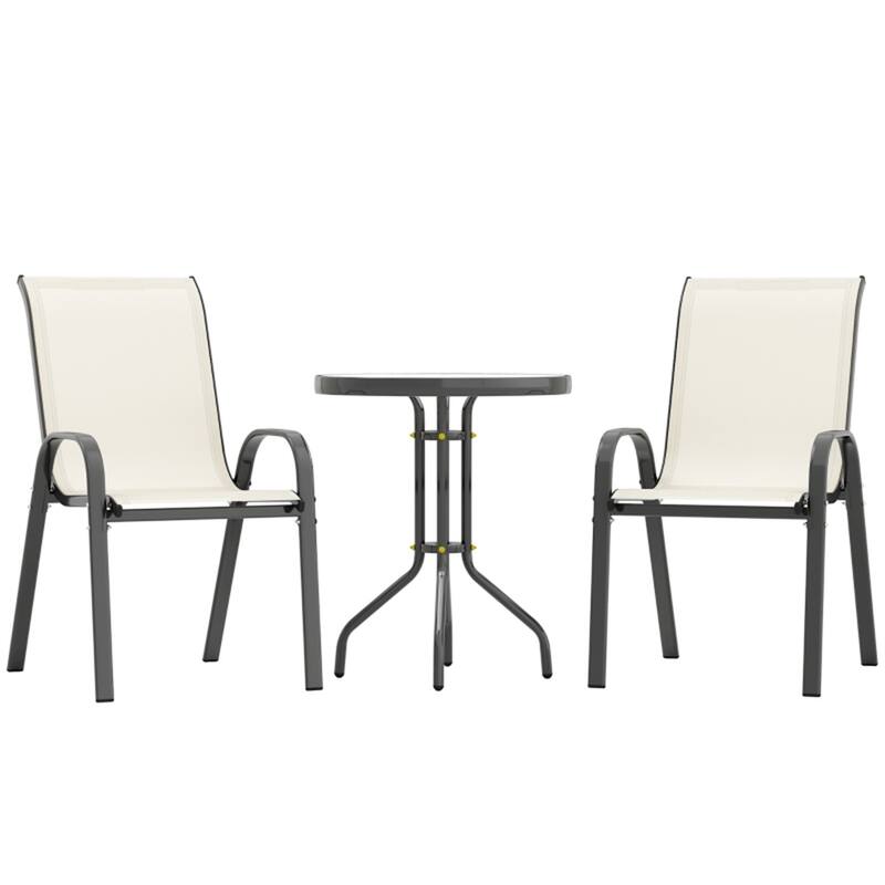 3-Piece Outdoor Patio Set with Tempered Glass Table and Breathable Mesh Armchairs for Balcony - 21.3" W x 28" D x 36.6" H