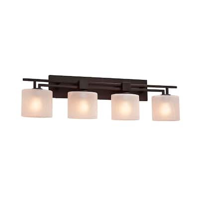 Justice Design Fusion Aero 4-light Dark Bronze Bath Bar, Frosted Crackle Oval Shade
