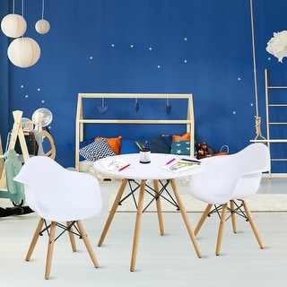 Gymax 3 Piece Kids Round Table Chair Set with 2 Arm Chairs White
