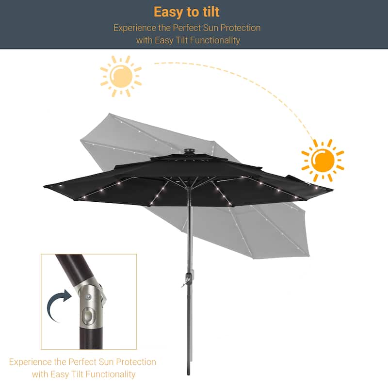 LIVOOSUN LED 10FT LED 3-layer Patio Umbrella with UPF50+, Tilt Function, and Wind-Resistant Design——Experience Outdoor Comfort