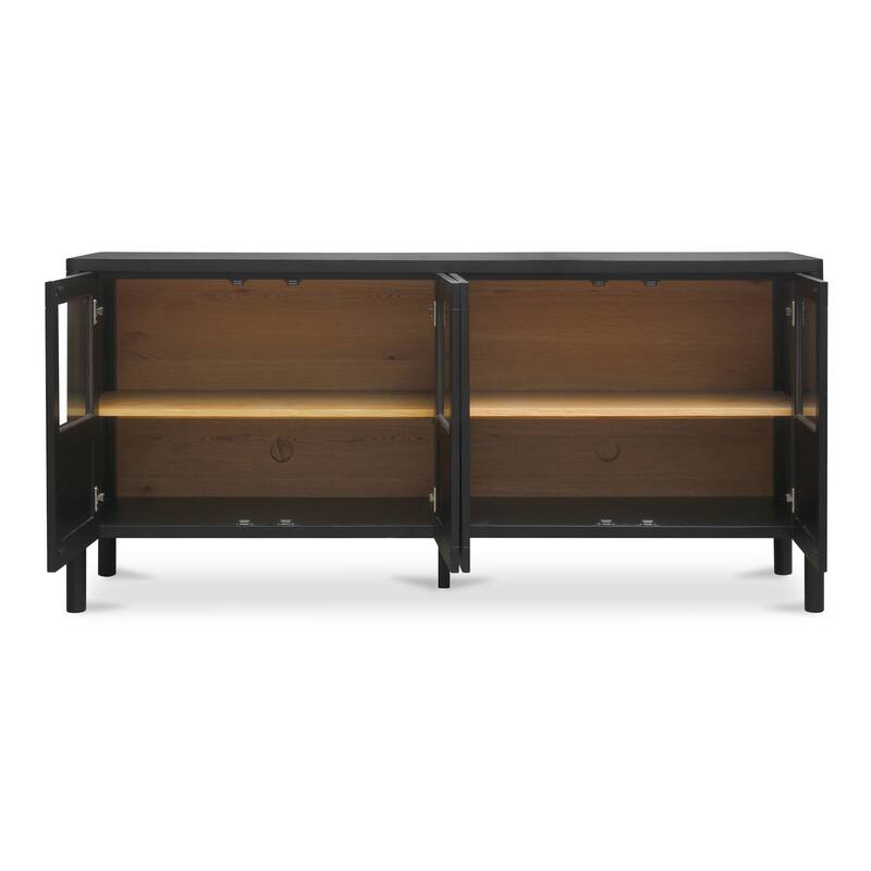 Title: NADAAL STUDIOS Delmira Sideboard, Millwork-Inspired Glass-Front Storage with Dowel Legs, Black