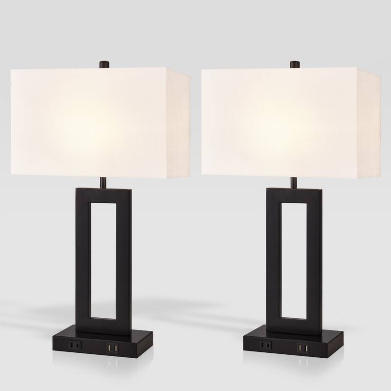 22" Gray USB Table Lamp Set With Touch Control - 2 Pack - White/Black