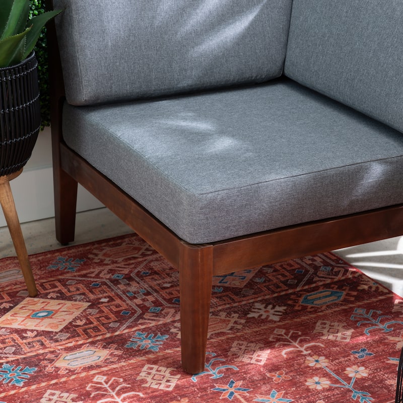 Sayre Outdoor Acacia Corner Chair with Cushion