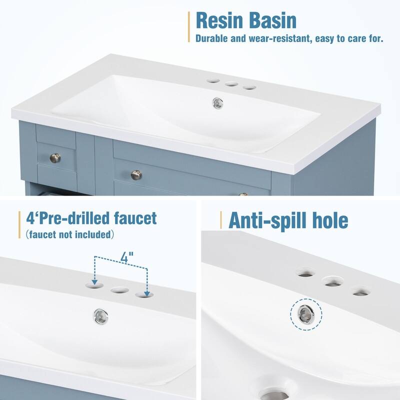 Single Sink 30" Bathroom Vanity with Combo Cabinet and Storage