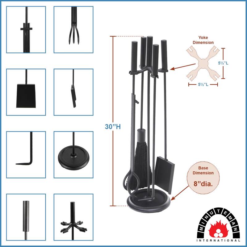 Achla Designs Contemporary Bedford Fireplace Set of 4 Tools, 30.25 Inch Tall, Black