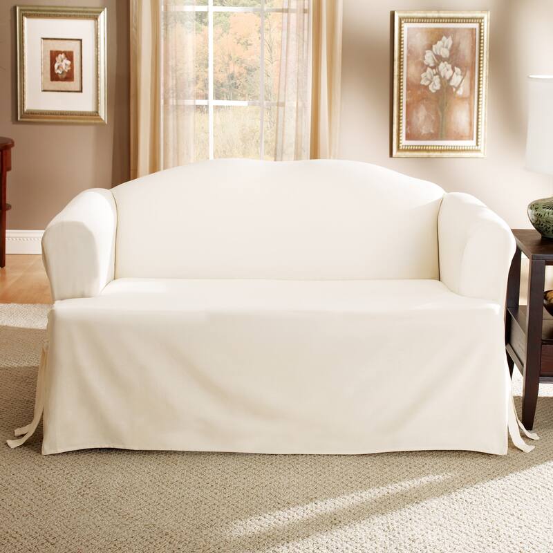 SureFit Duck 1 Piece T Cushion Loveseat Slipcover - Natural
