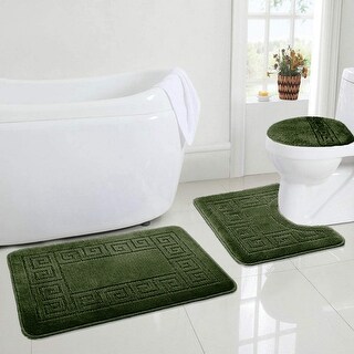 Olive Green Bath Set 3 Piece Anti-Slip Patchwork Bathroom Mat, Large ...