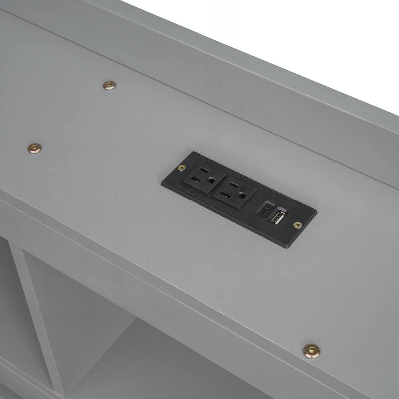 Twin Size L-shaped Bookcases Bed with Power Outlets, USB Charging Ports,Two Drawers