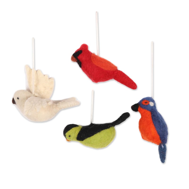 Novica Handmade Winter Birds Wool Felt Ornaments (Set Of 4)