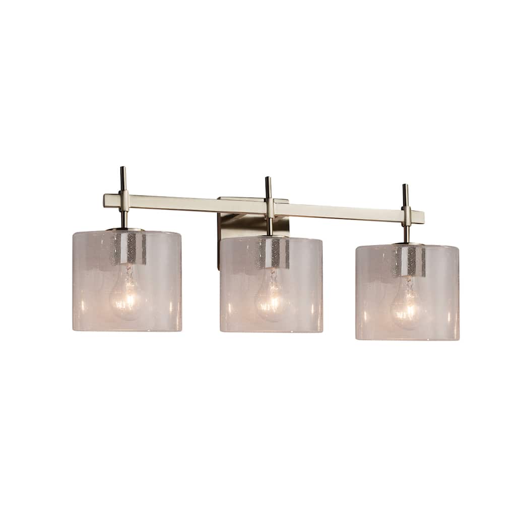 Justice Design Fusion Union 3-light Brushed Nickel Bath Bar, Seeded Oval Shade