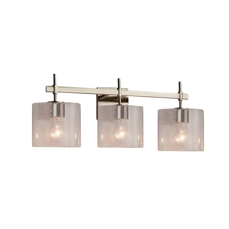 Justice Design Fusion Union 3-light Brushed Nickel Bath Bar, Seeded Oval Shade