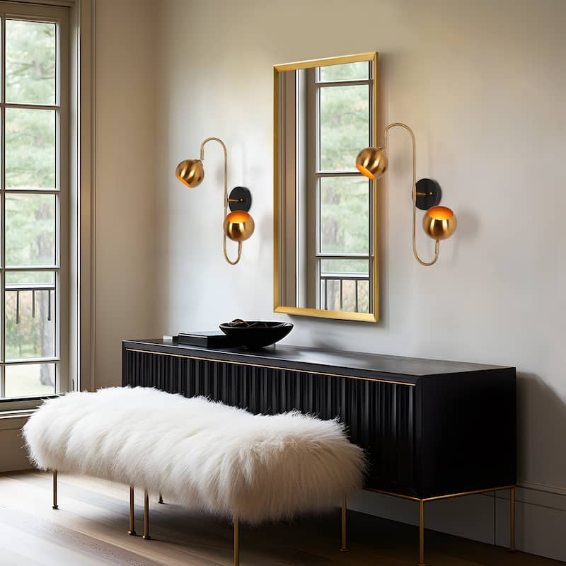 Modern Black Gold 2-Light Metal Dome Wall Sconces Dimmable Bathroom Vanity Lights